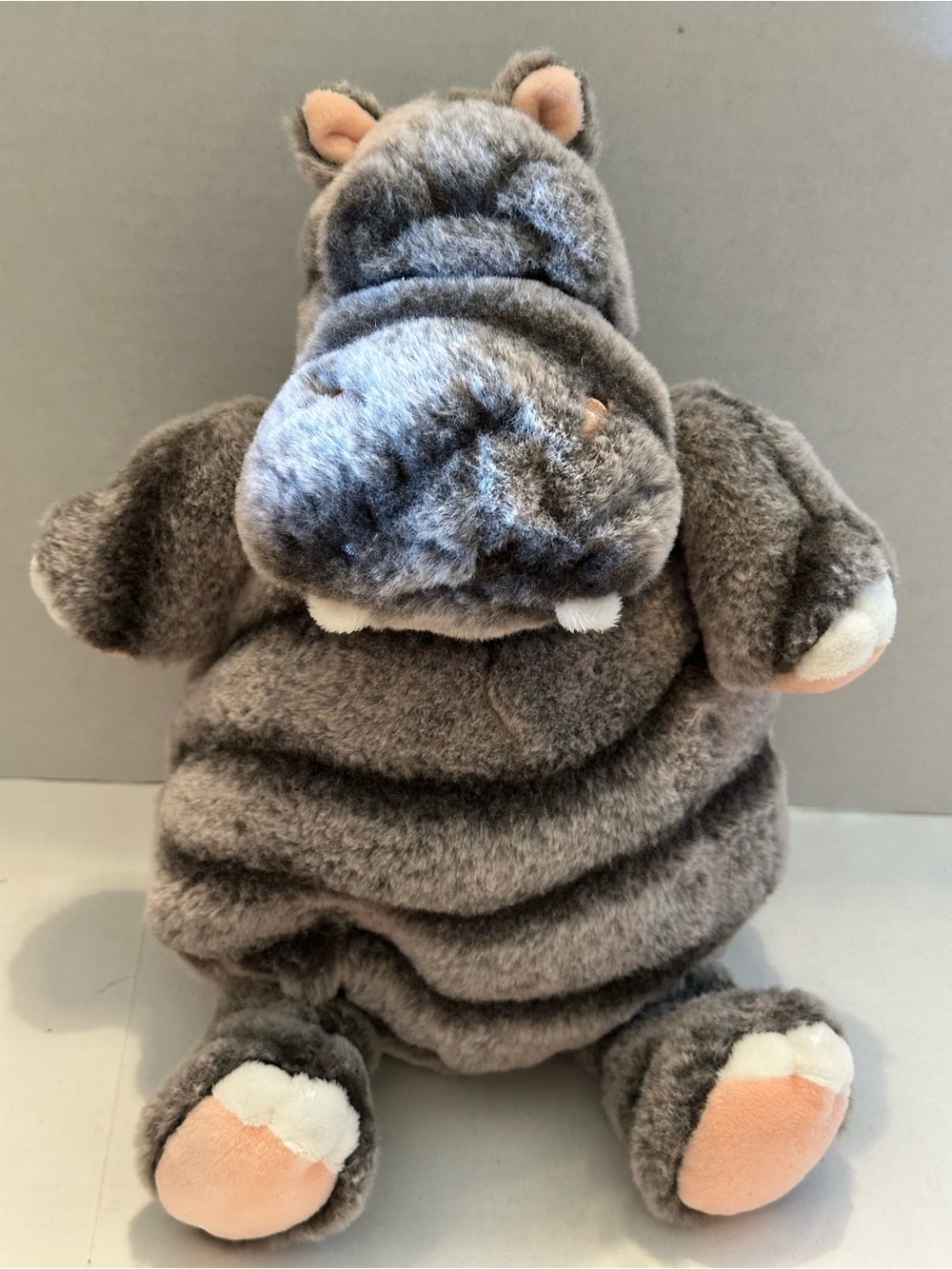 Gray Striped Plush Hippo Cuddly Stuffed Animal
